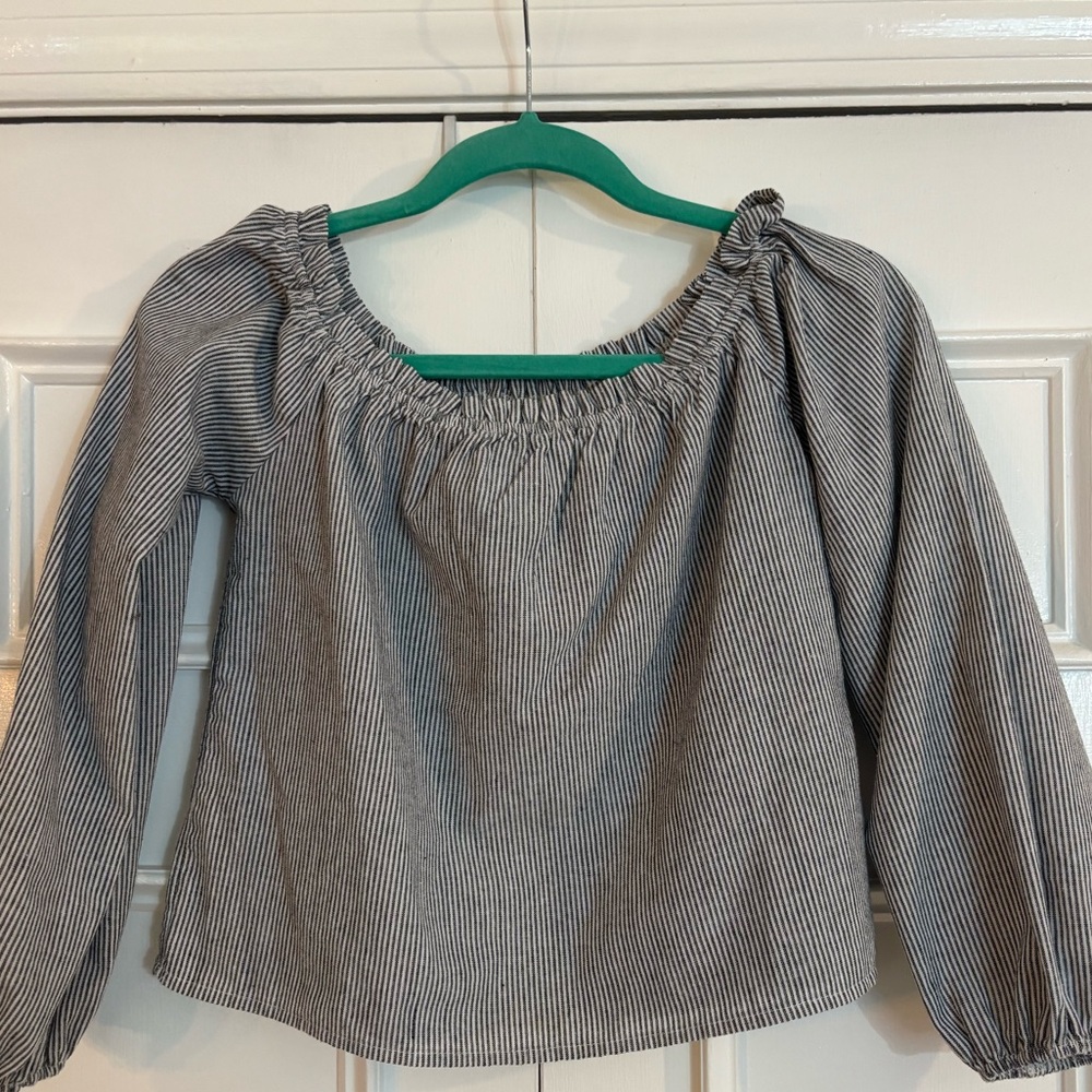 Brandy Melville Blue & White Pinstripe Off the Shoulder Top